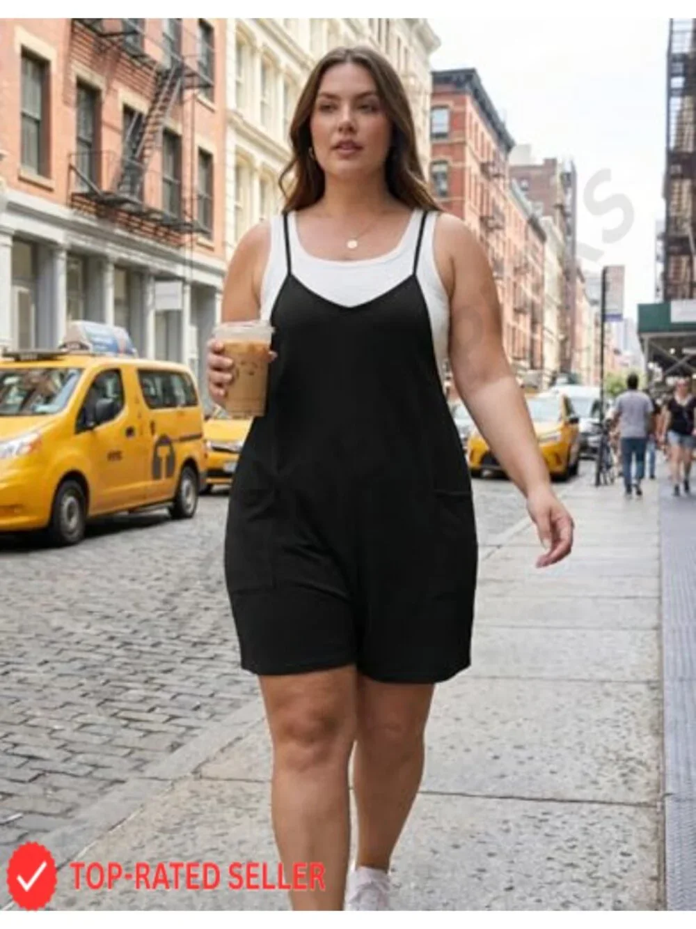 Plus Size Romper Sleeveless Adjustable Spaghetti Strap Jumpsuit with Pockets